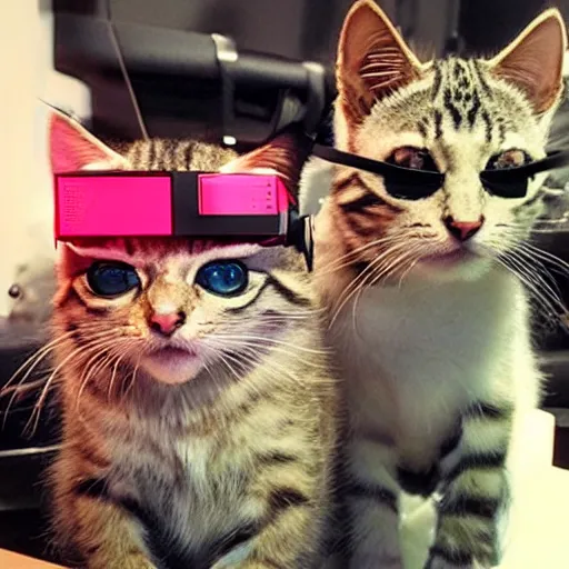 Prompt: cyberpunk kittens wearing vr headsets