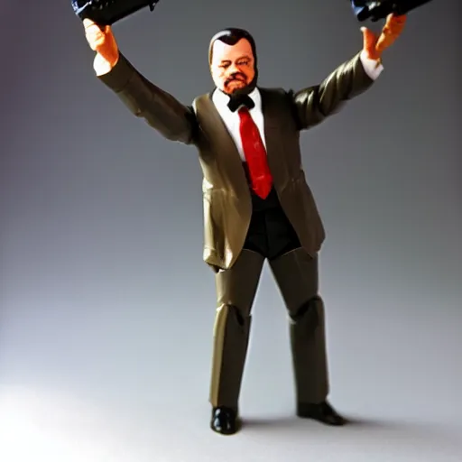 Image similar to 1980s plastic vinyl action figure toy of Orson Welles, studio photography isolated on a white background