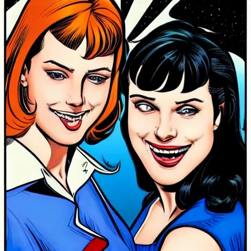 Image similar to a beautiful portrait of Betty and Veronica by Brian Bolland, Archie comics, trending on ArtStation