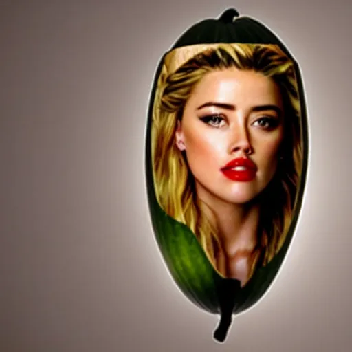 Image similar to a gourd shaped to look like the face of amber heard