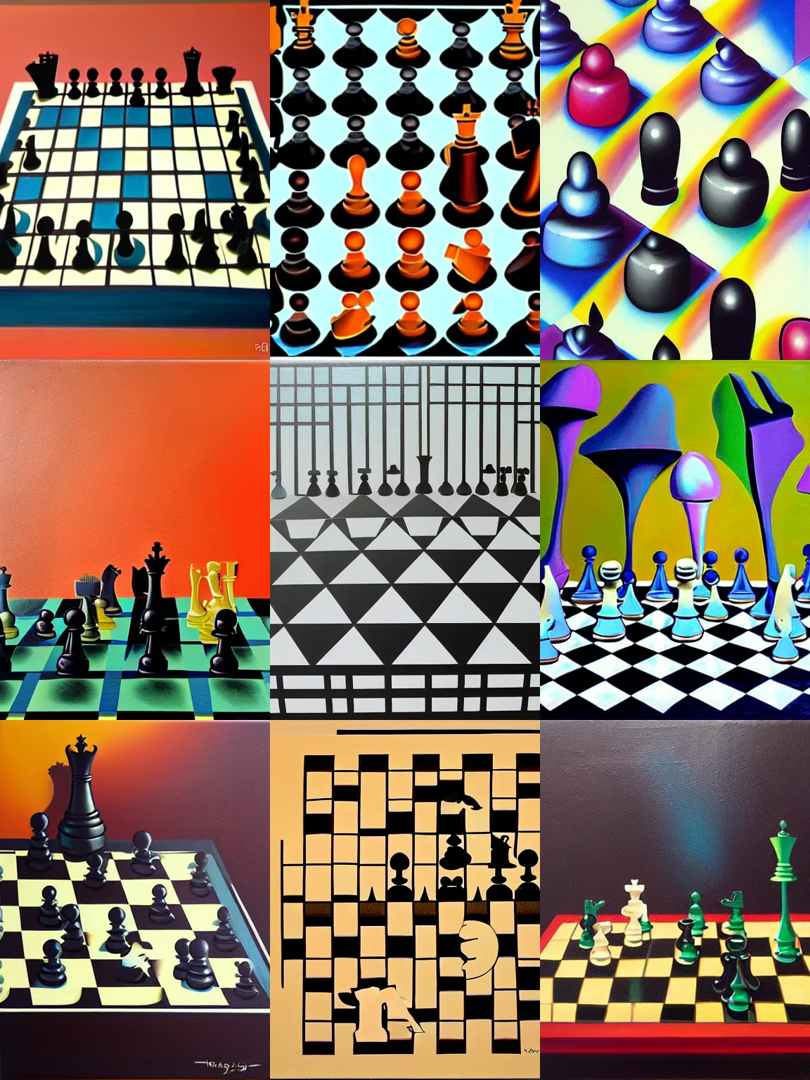 Prompt: surreal chess, matte colors, oil on canvas