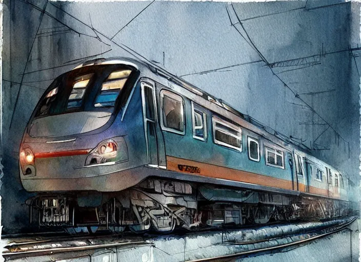 Prompt: concept art of a urban train, pinterest, artstation trending, behance, watercolor, by coby whitmore *, silver, laser light *,