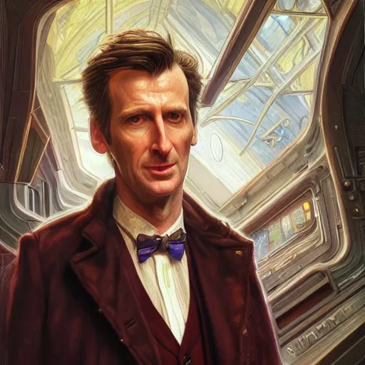 Image similar to The 10th doctor who, portrait art by Donato Giancola and James Gurney, digital art, trending on artstation