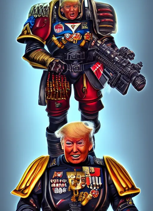 Image similar to donald trump is a space marine, disney style, hyper detailed, digital art, trending in artstation, cinematic lighting, studio quality, smooth render, unreal engine 5 rendered, octane rendered