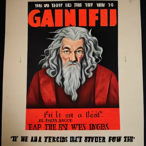 Image similar to a 1 9 4 0 s propaganda wanted poster of gandalf