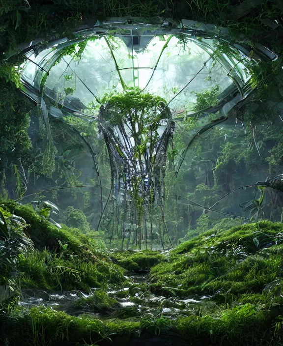 Image similar to intricate transparent clear see - through image of forge, lush botany, biomechanical environment, ultra realistic, concept art, psychedelic, photorealistic, octane render, 8 k, unreal engine. art by nori inoguchi and sam kaplan and zachary goulko and christopher marley
