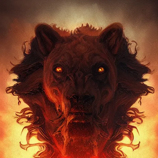 Prompt: majestic terrifying cerberus portrait, gates of hades, atmospheric lighting, painted, menacing, intricate, volumetric lighting, beautiful, rich deep colours masterpiece, golden hour, sharp focus, ultra detailed, by leesha hannigan, ross tran, thierry doizon, kai carpenter, ignacio fernandez rios