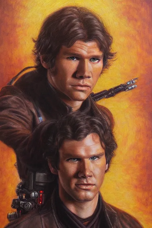 Prompt: beautiful oil painting of han solo by chie yoshii, portrait, space, symmetrical face, dramatic lighting