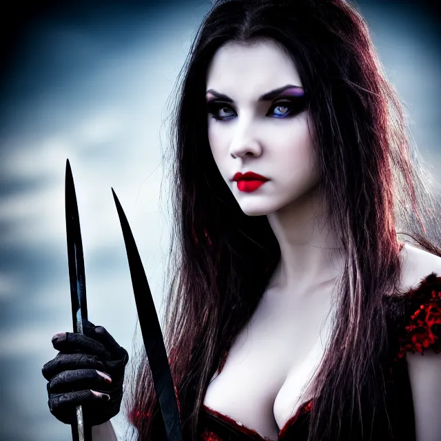 Image similar to photo of a very beautiful!! vampire warrior queen highly detailed 8 k hdr smooth sharp focus high resolution award - winning photo dslr 5 0 mm