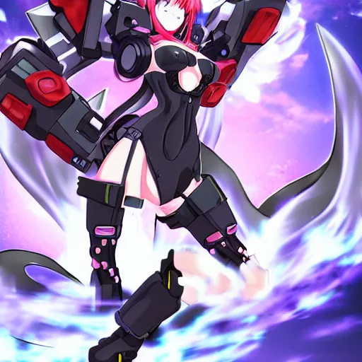 Image similar to a digital anime waifu demon operating a mech suit