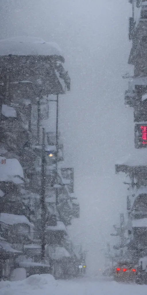 Image similar to dramatic snow storm in Tokyo, hd, 8k,