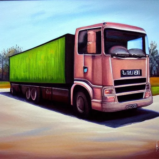 Image similar to an awesome painting with a camion by peter klasen