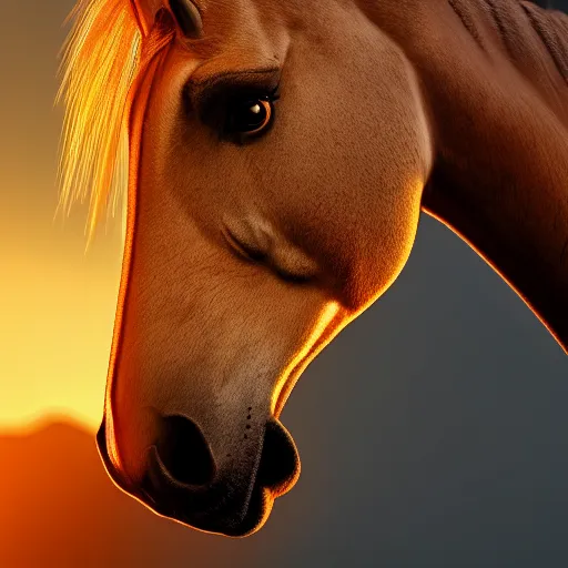 Image similar to a horse, mega detailed, volumetric lighting, beautiful, golden hour, sharp focus, ultra detailed