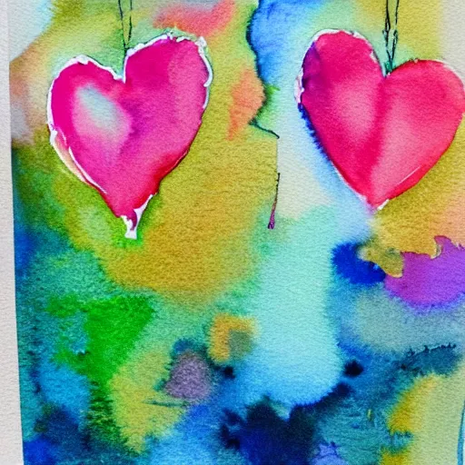 Prompt: hearts filled in with watercolor.colorful interior. dripping