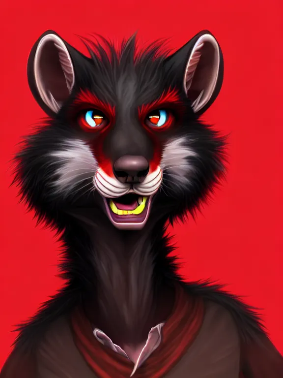 Image similar to furry - male - red - black - weasel - chaos theorist - fursona uhd ue 5 visual novel pc game expressions, photorealistic, trending on weasyl