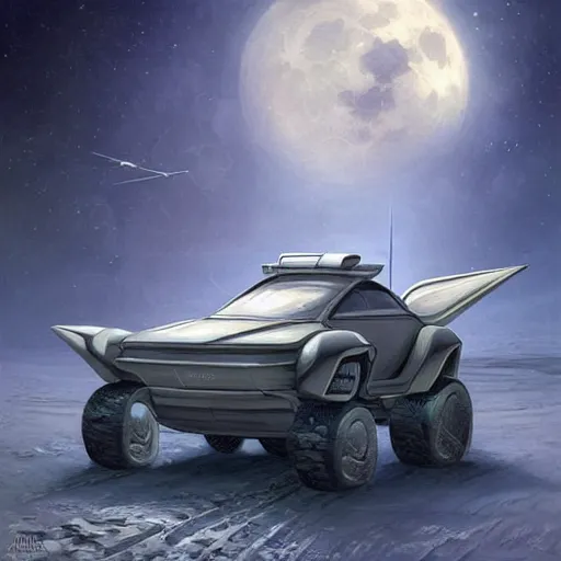 Image similar to futuristic lada flying car on the street of a Russian sleeping quarters on the moon, Norilsk, sci-fi, fantasy, intricate, very very beautiful, elegant, highly detailed, digital painting, artstation, concept art, smooth, sharp focus, illustration, art by artgerm and greg rutkowski and alphonse mucha