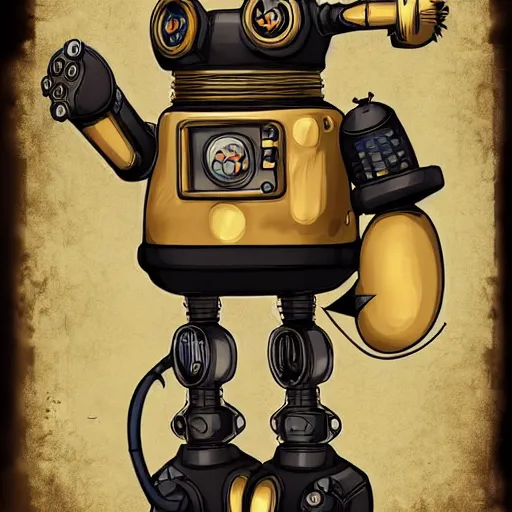 Image similar to pikachu steampunk version, robot style, illustration, highdetailed, matte, concept art