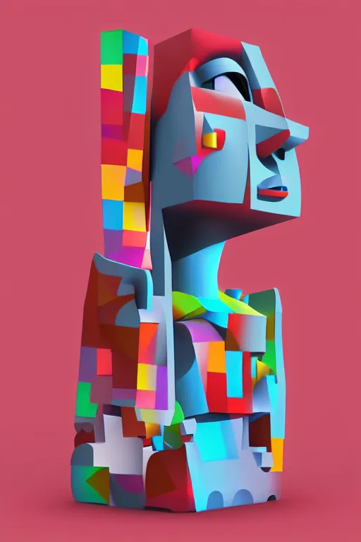 Image similar to cubist moai statue cutout digital illustration cartoon colorful beeple