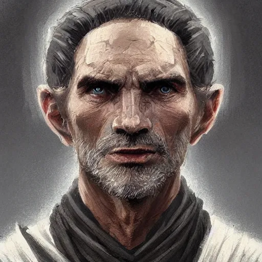 Image similar to portrait of a man by greg rutkowski, old jedi master, he looks like sam witwer, wearing gray jedi robes, star wars expanded universe, he is about 6 0 years old, highly detailed portrait, digital painting, artstation, concept art, smooth, sharp foccus ilustration, artstation hq