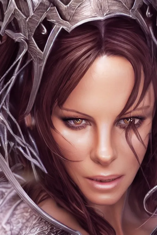 Image similar to kate beckinsale as elven Princess, hyper realistic, sharp focus, render