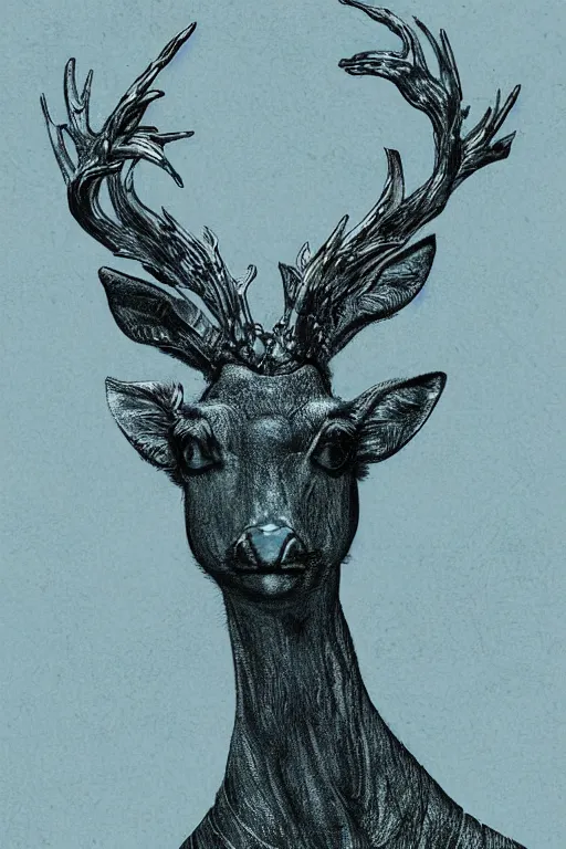 Prompt: silver deer, in the style of Greg Broadmore and Arthur Rackham and Moebius,trending on artstation, light lighting side view,digital art,surrealism ,macro,blueprint ,vaporwave ,