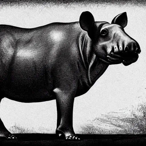 Image similar to A skull of a tapir. Frontal View, Close Up Shot, Dark Fantasy, Film Noir, Black and White. High Contrast, Mike Mignola, D&D, OSR