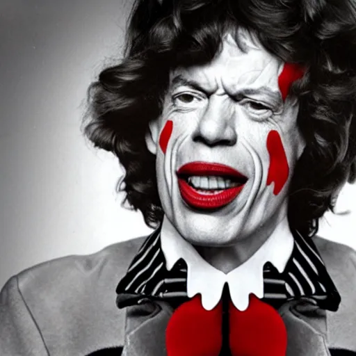 Image similar to mick jagger as ronald mcdonald