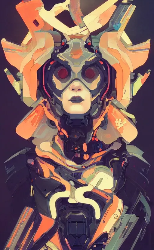 Image similar to upper half portrait of colourful army mecha robot - black background, art by hsiao - ron cheng & alphonse mucha, highly detailed, digital painting, concept art, illustration, smooth sharp focus, intricate, symmetry, artstation,