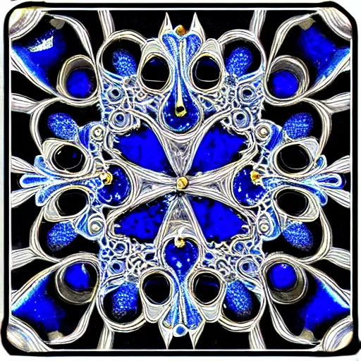 Prompt: lapis lazuli with a silver fractal filigree, hyper detailed