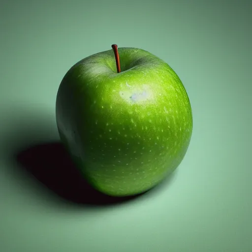 Prompt: studio shot of green apple shaped like a cube, isometric perspective, green background, photorealistic, sony a7r