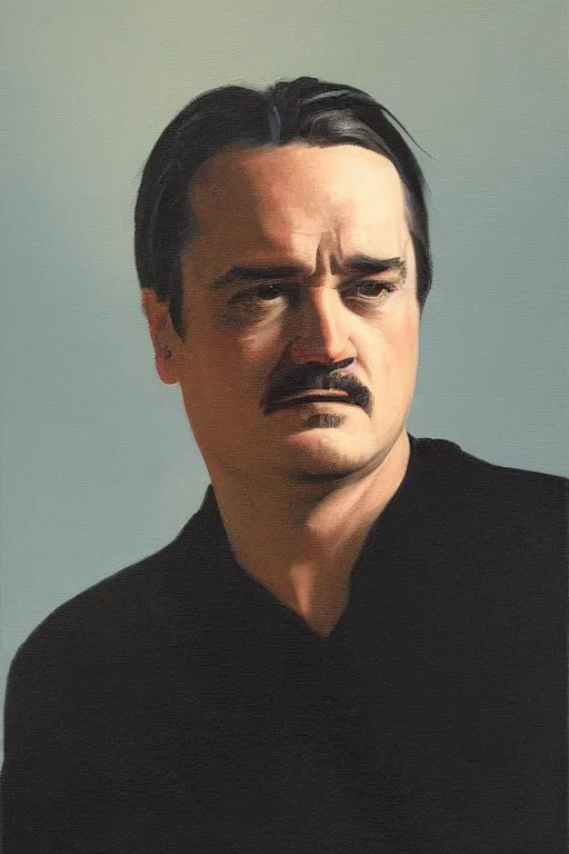 Image similar to a painting of Mike Patton, a portrait by René Auberjonois, cg society, socialist realism, studio portrait, oil on canvas, chiaroscuro
