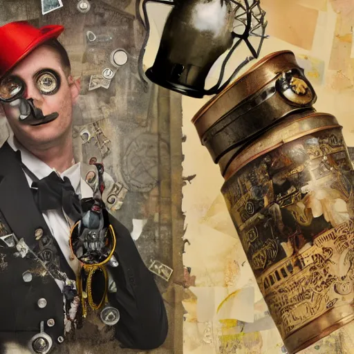 Prompt: steam punk butler, contemporary collage, highly detailed, digital painting, 4 k, hdr, punk, fashion, smooth, sharp focus, art by nick knight, sandra chevrier and john hoyland