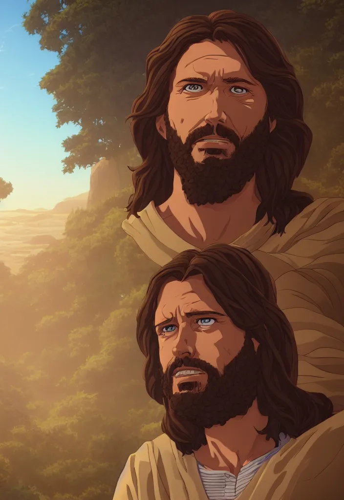 Prompt: a portrait of jesus second coming by dan mumford, yusuke murata and makoto shinkai, 8 k, cel shaded, unreal engine, featured on artstation, pixiv