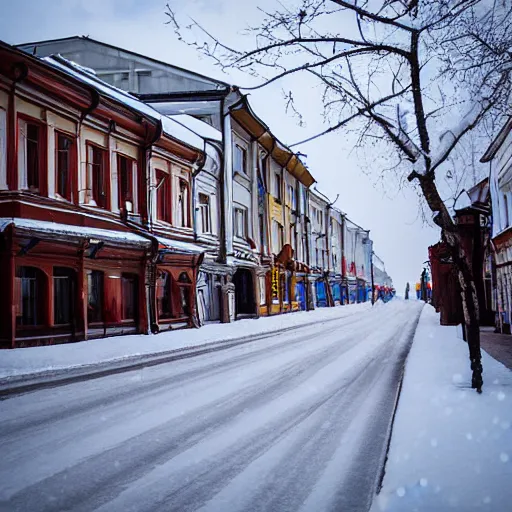 Prompt: street in Russian city Kazan in winter