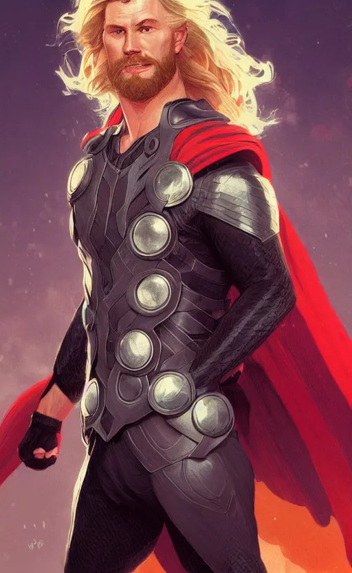 Prompt: Thor, highly detailed, digital painting, artstation, facing camera, concept art, smooth, sharp focus, illustration, art by artgerm and alphonse mucha, high definition digital art, dramatic lighting, in the style of ilya kuvshinov and Ross tran
