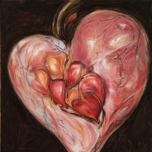 Image similar to human heart with flowers, by jenny saville