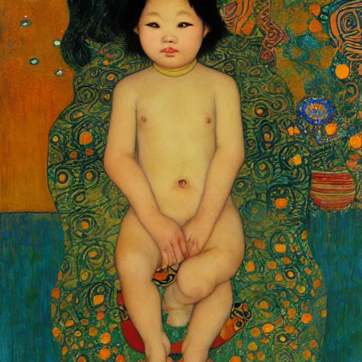 Prompt: asian baby girl, art by Klimt