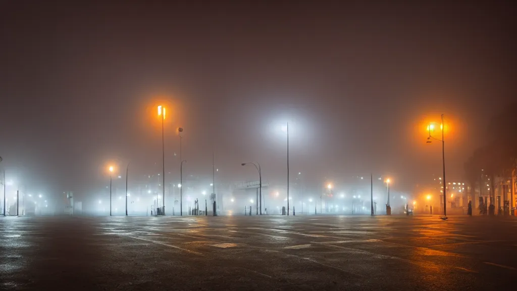 Prompt: photograph of a foggy latin american city at night by henri prestes, 4 k resolution