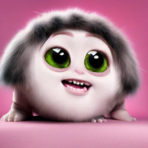 Image similar to a cute little baby monster with long fur, portrait, pixar style, extremely realistic photo, heaven background, cinematic lighting, award winning creature portrait photography