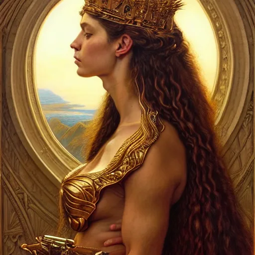 Image similar to highly detailed portrait of a majestic lioness queen in the form of a beautiful woman. d & d. art by donato giancola, eugene delacroix, evelyn de morgan, bastien lecouffe - deharme. trending on artstation, intricate details, energetic composition, golden ratio, concept art, illustration, elegant art, global illuminaition