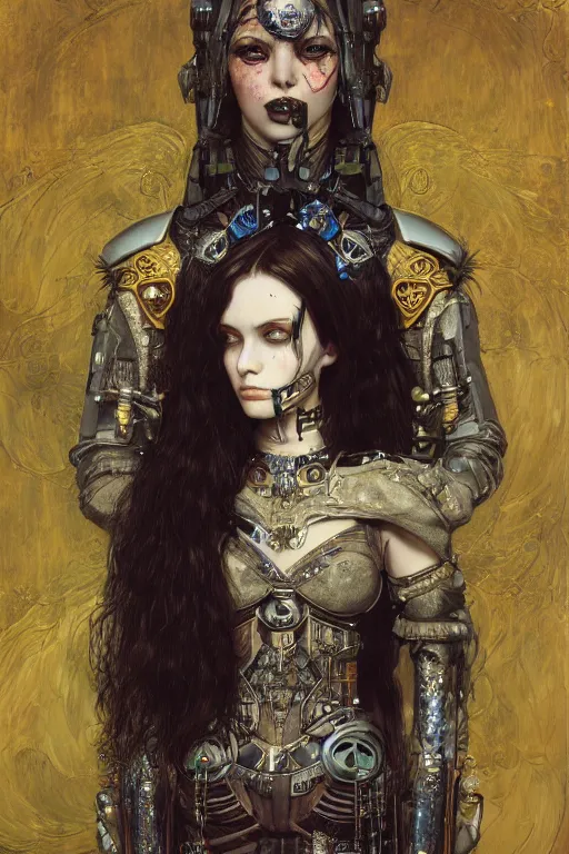 Image similar to portrait of beautiful young gothic maiden, cyberpunk, Warhammer, highly detailed, artstation, illustration, art by Gustav Klimt