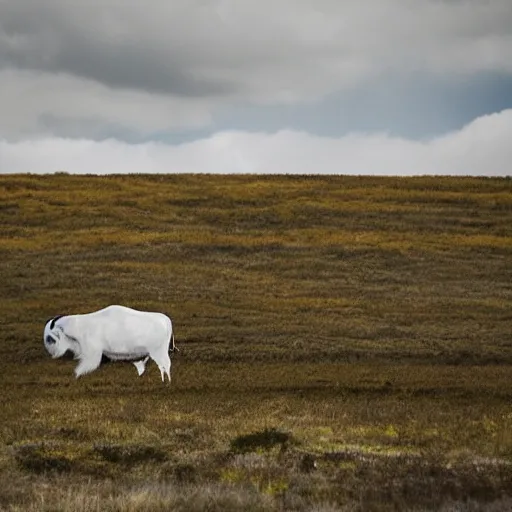 Prompt: a white bison in the clouds