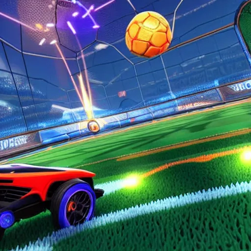 Prompt: rocket league car hitting ball