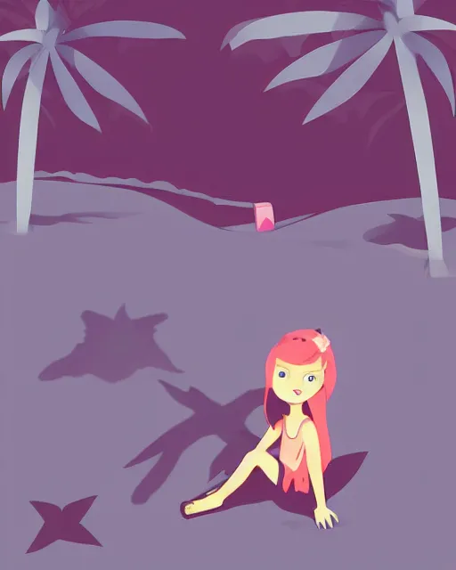 Prompt: a little girl sit beach. clean cel shaded vector art. illustration art by lois van baarle