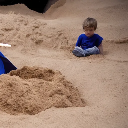 Image similar to still of Anakin Skywalker playing in a sandbox