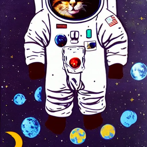 Image similar to a cat in a spacesuit for cats on the moon