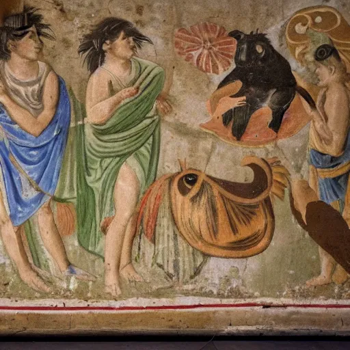 Image similar to an ancient roman mural depicting guinea pigs
