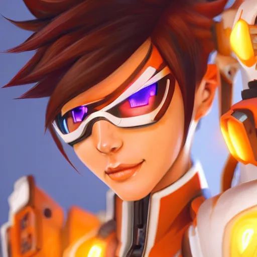 Prompt: tracer from overwatch r 3 4 h e n t a i, trending on artstation