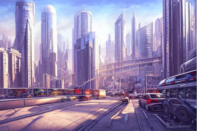 Image similar to painting of a modern city, fine details, magali villeneuve, artgerm, rutkowski