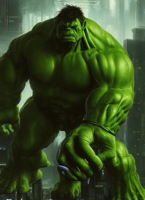 Prompt: cyberpunk scifi scene of a cybernetic modified hulk, cybernetic warrior in - plants, artstation, matt painting, very detailed, maximalism, ambient occlusion, volumetric light, atmospheric haze, unreal engine, hyper realism, realistic shading, cinematic composition, realistic render, octane render, detailed textures, photorealistic, wide shot